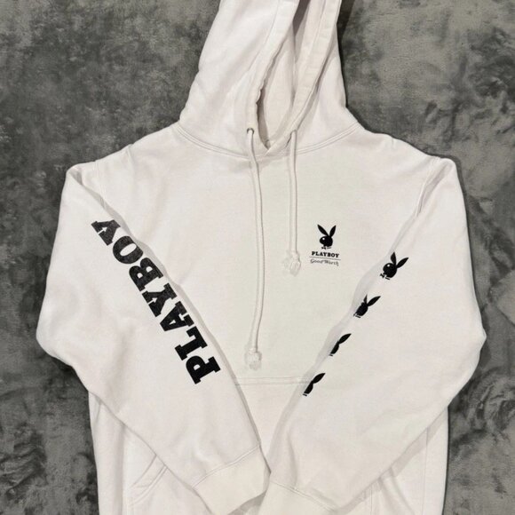 Good Worth & Co x Playboy Bunny Hoodie White S 2018 Limited Collab Rare - Picture 1 of 5